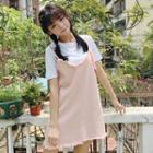 Set: Frill Trim Spaghetti Strap Dress + Short-sleeve T-shirt