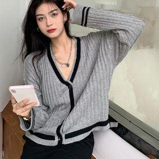 Contrast Lining Cardigan Gray - One Size