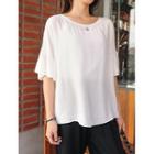 Drop-shoulder Shirred-sleeve Top