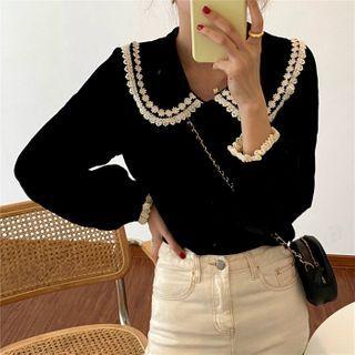 Floral Embroidered Blouse Black - One Size