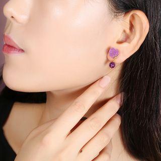 Retro Resin Flower & Bead Dangle Earring As Shown In Figure - One Size