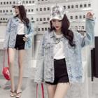 Ripped Buttoned Denim Jacket Light Blue - One Size