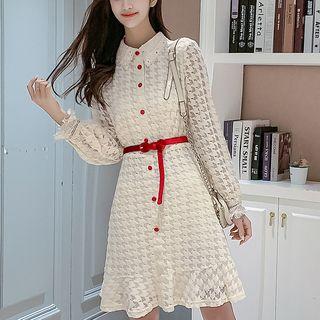 Long-sleeve A-line Lace Shirt Dress