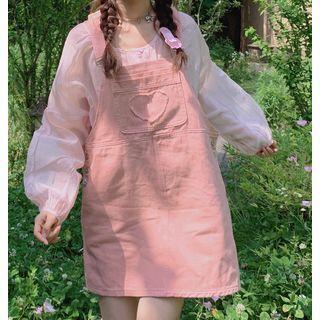 Long-sleeve Plain Shirt / Plain Heart Pinafore Dress