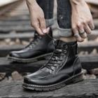 Genuine-leather Contrast Stitched Short Boots