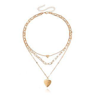 Lettering Heart Pendant Alloy Necklace Gold - One Size