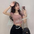 Square-neck Short-sleeve Striped Knit Top
