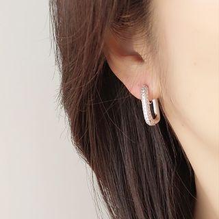 Rhinestone Alloy Hoop Earring 1 Pair - Clip On Earring - Silver - One Size