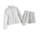 Set: Long-sleeve Half-zip Mock-neck Knit Top + Shorts
