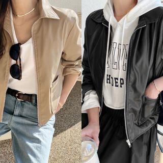 Dual-pocket Faux Leather Zip Jacket