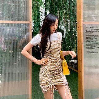 Sleeveless Drawstring-front Floral Dress