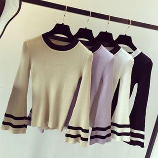 Ruffle-sleeve Contrast-trim Sweater