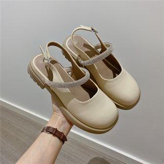 Block Heel Rhinestone Slingback Mary Jane Pumps