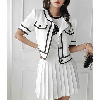 Contrast-piping Crop Jacket