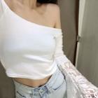 Lace Sleeve Panel Off-shoulder Cropped Top
