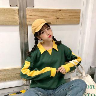 Two-tone Polo Collar Sweatshirt