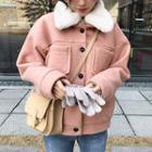 Faux-fur Collar Wool Blend Jacket Pink - One Size