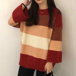 Color Block Sweater / Wide Leg Knit Pants
