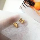 Non-matching Stone Cat & Fish Ear Stud 1 Pair - Gold - One Size