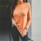 Colored Turtle-neck Shirred Top