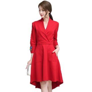 3/4-sleeve Embroidered High Low Dress