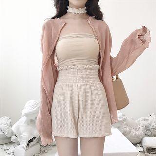 Long-sleeve Ruffled Chiffon Cardigan