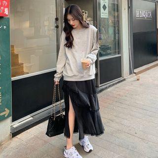 Cold Shoulder Sweatshirt / Midi Skirt