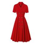 Short-sleeve Double-breasted Midi A-line Blazer Dress