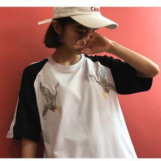 Crane Embroidered Raglan Short-sleeve T-shirt