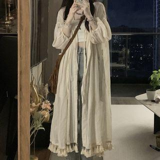 Puff-sleeve Cardigan White - One Size