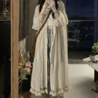 Puff-sleeve Cardigan White - One Size