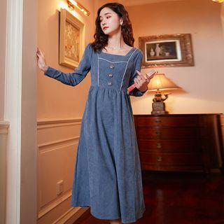 Corduroy Square Collar Long-sleeve Dress