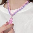 Bear Pendant Acrylic Layered Necklace Orange Pink Bear - Pink - One Size