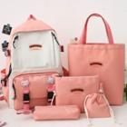 Set Of 5: Nylon Color Block Zip Backpack + Tote Bag + Pouch