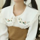 Flower Embroidery Capelet Blouse White - One Size