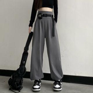 Cropped Harem Pants / Letter Embroidered Belt Bag