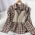 Plaid Shirt / Cropped Vest / Set