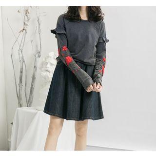Rose Embroidered Frill Trim Pullover