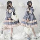 Balloon-sleeve Ruffled A-line Dress / Bonnet Hat