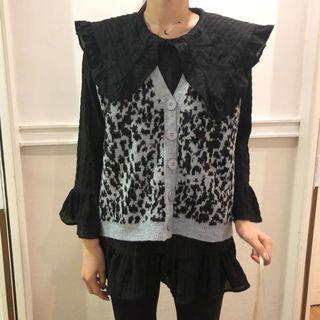 Frilled Blouse / Knit Button Vest