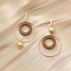 Wooden Circle Non-matching Drop Earring 1 Pair - 925 Silver - Brown - One Size