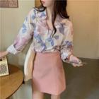 Floral Long-sleeve Shirt Pink - One Size