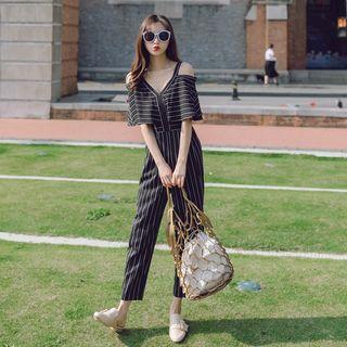 Striped Cold Shoulder Jumpsuit