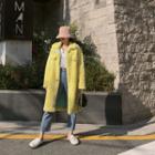 Buckle-neck Hidden-button Sherpa-fleece Coat Yellow - One Size