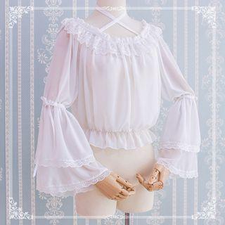 Long-sleeve Lace Ruffle Chiffon Blouse
