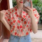 Short-sleeve Floral Blouse Pink Floral - Off-white - One Size