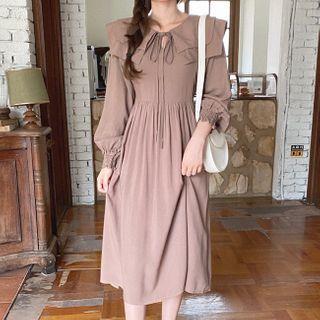 Tie-neck Layered-collar Dress Mocha - One Size