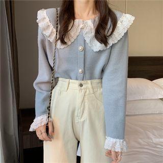 Lace Peter Pan Collar Button-up Long-sleeve Top