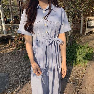 Short-sleeve Striped Midi Shirtdress Stripe - Blue - One Size