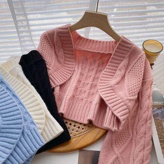 Long-sleeve Plain Crop Cardigan